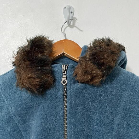 VTG LL Bean Wool Blend Hooded Fur Trim Full Zip Jacket Size M Blue Outdoors - Picture 5 of 11